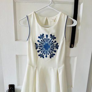Sugarlips White & Royal Blue Embroaided Dress